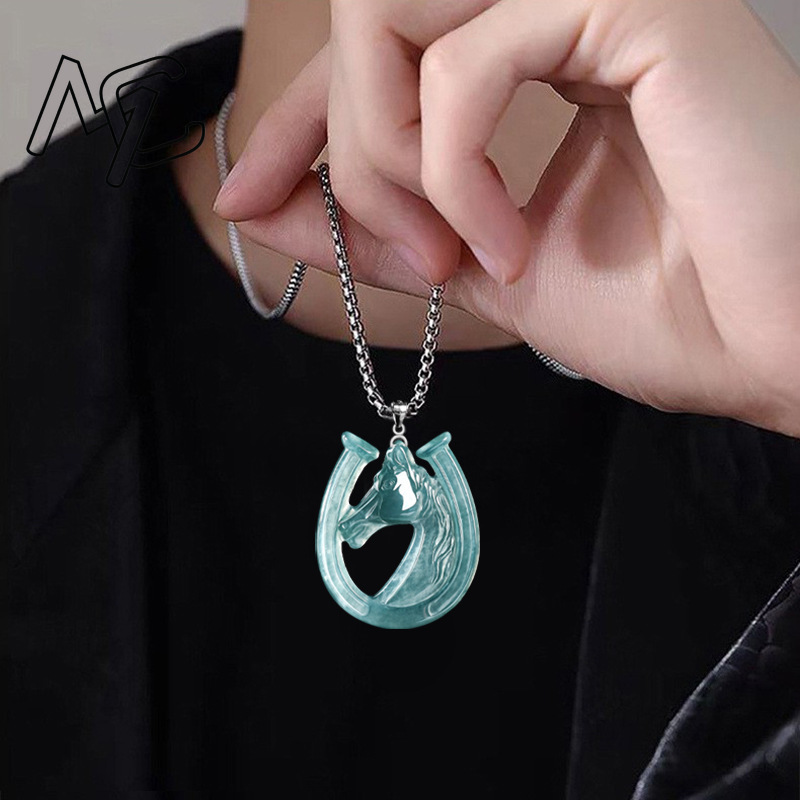 S925シルバー天然ブルーウォータージェイド馬蹄ペンダントネ - Necklace Pendant のレビューと価格