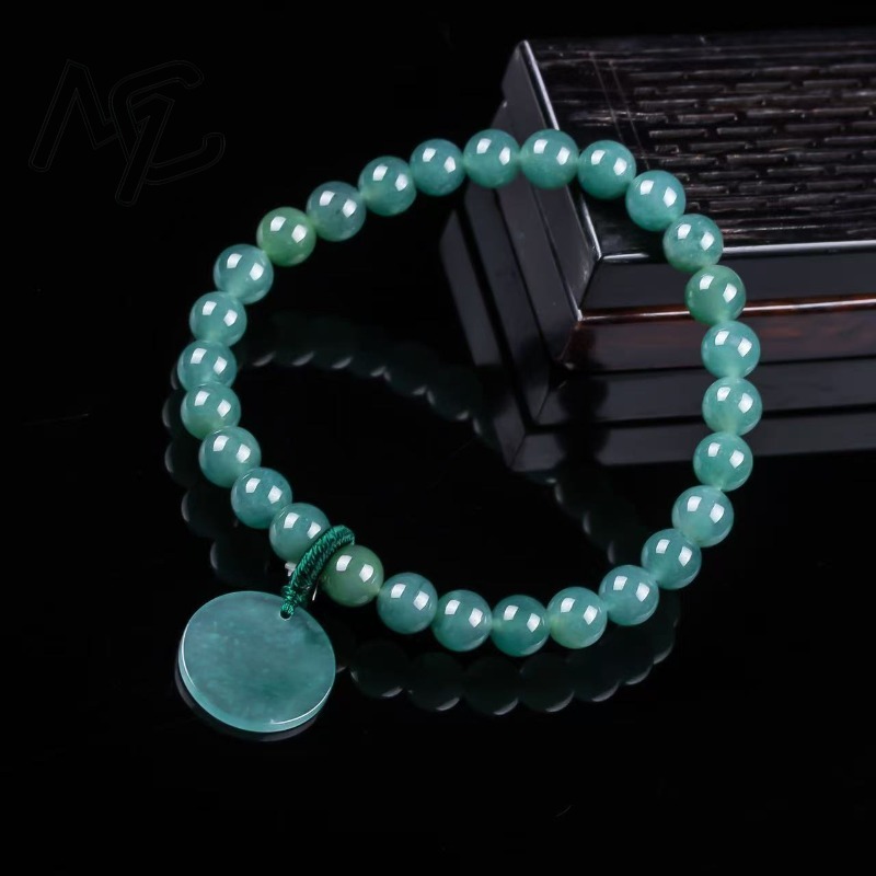 天然翡翠ブルーウォーターナッシングプレートビーズ手編みブレス - Charm Bracelet Beads のレビューと価格