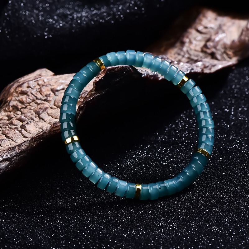 天然翡翠ブルーウォーターそろばんビーズスペーサーブレスレット - Charm Bracelet Beads のレビューと価格