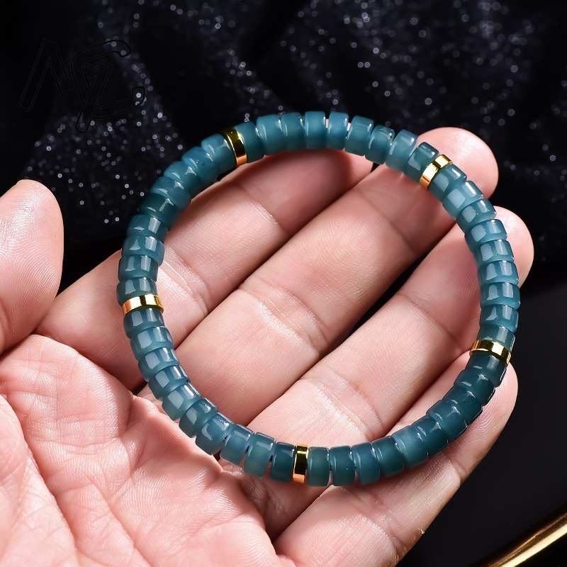 天然翡翠ブルーウォーターそろばんビーズスペーサーブレスレット - Charm Bracelet Beads のレビューと価格