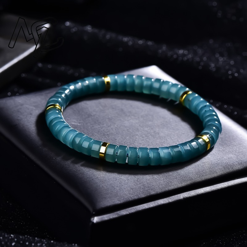 天然翡翠ブルーウォーターそろばんビーズスペーサーブレスレット - Charm Bracelet Beads のレビューと価格