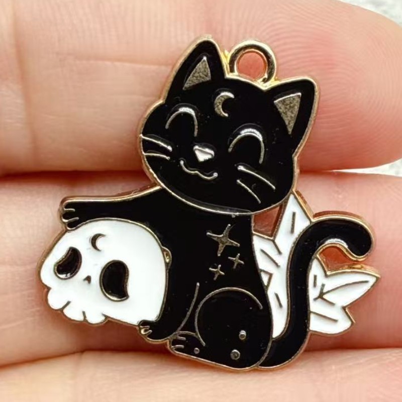 10 個オリジナル合金エナメル黒猫チャームかわいい子猫ペンダ - Charm Bracelet Beads のレビューと価格