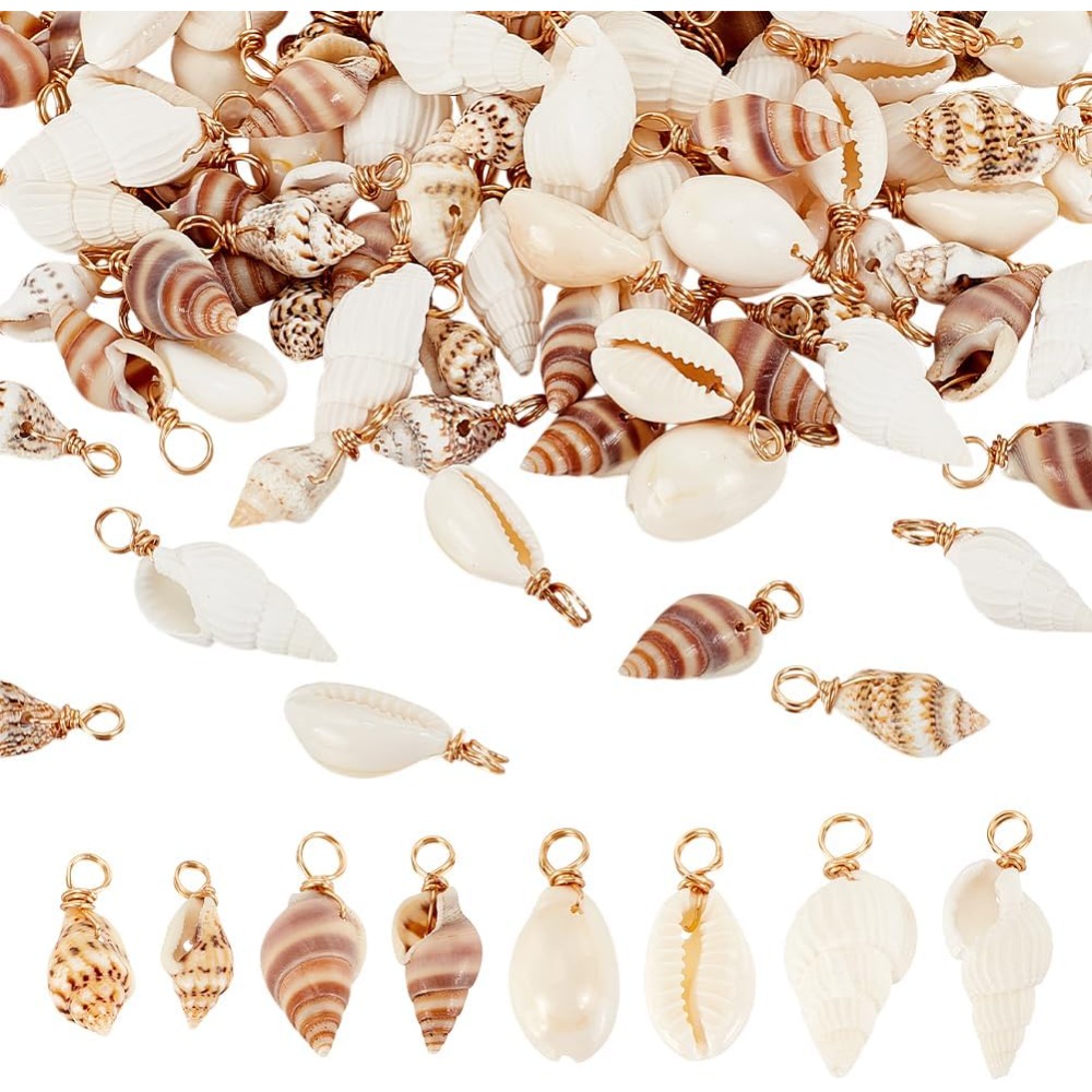 100 個 4 スタイルナチュラルシェルチャームペンダント貝 - Charm Bracelet Beads のレビューと価格