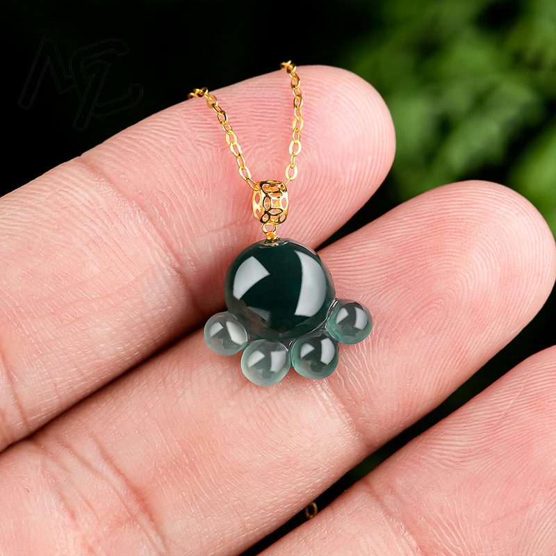 天然本物のエメラルドブルーウォータージェイド猫の足ペンダント - Necklace Pendant のレビューと価格