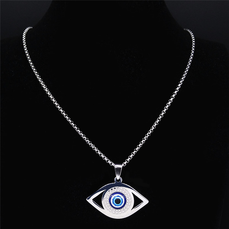 イスラム ハムサ 邪視除けブルーアイネックレス ステンレスス - Jewelry & Watches Vitopoulos のレビューと価格