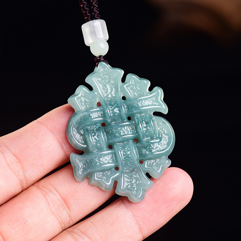天然ビルマ翡翠中国結びペンダントネックレス宝石タリスマン本翡 - Necklace Pendant のレビューと価格