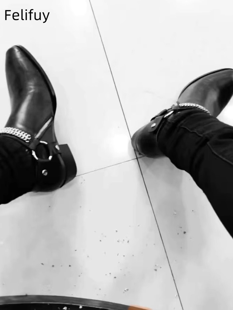 本革のチェルシースタイルのメンズブーツ,ジッパー付きアンクル - Anklet Foot Chain のレビューと価格