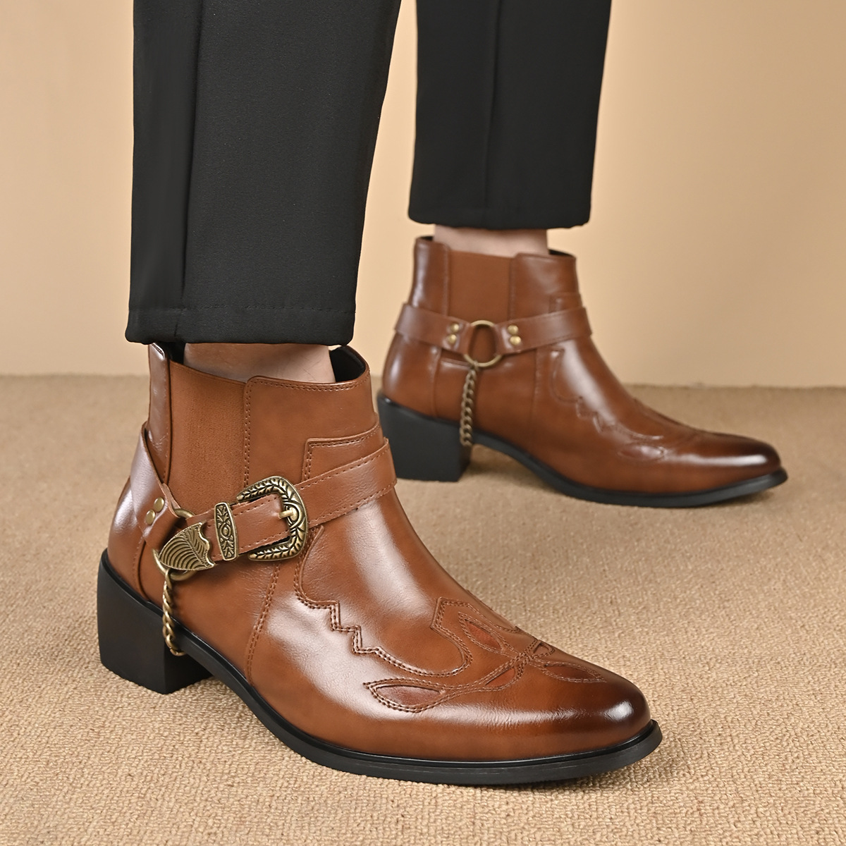 2026年メンズヴィンテージカウボーイブーツ、レザーハイカッ - Anklet Foot Chain のレビューと価格