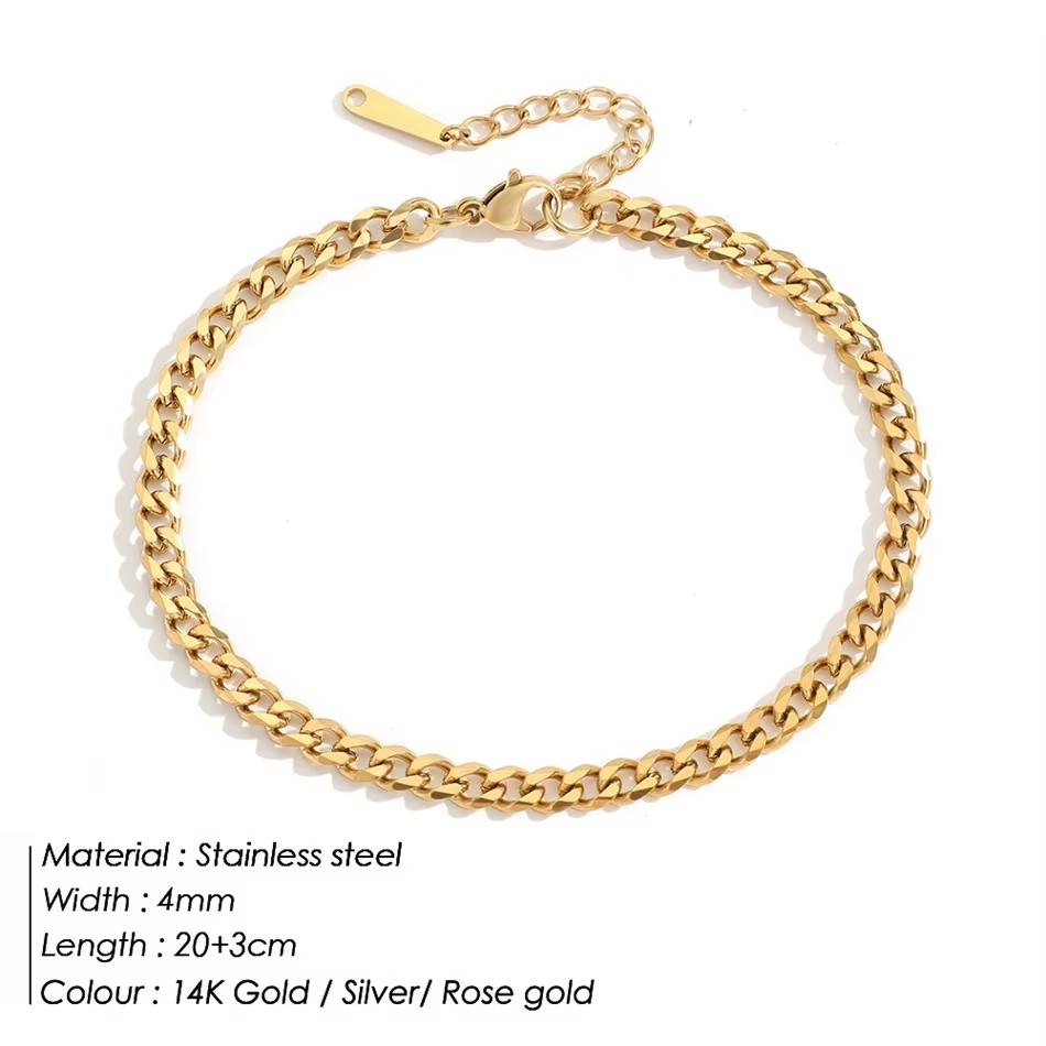 4 ミリメートルステンレス鋼シンプルなキューバチェーンアンク - Anklet Foot Chain のレビューと価格