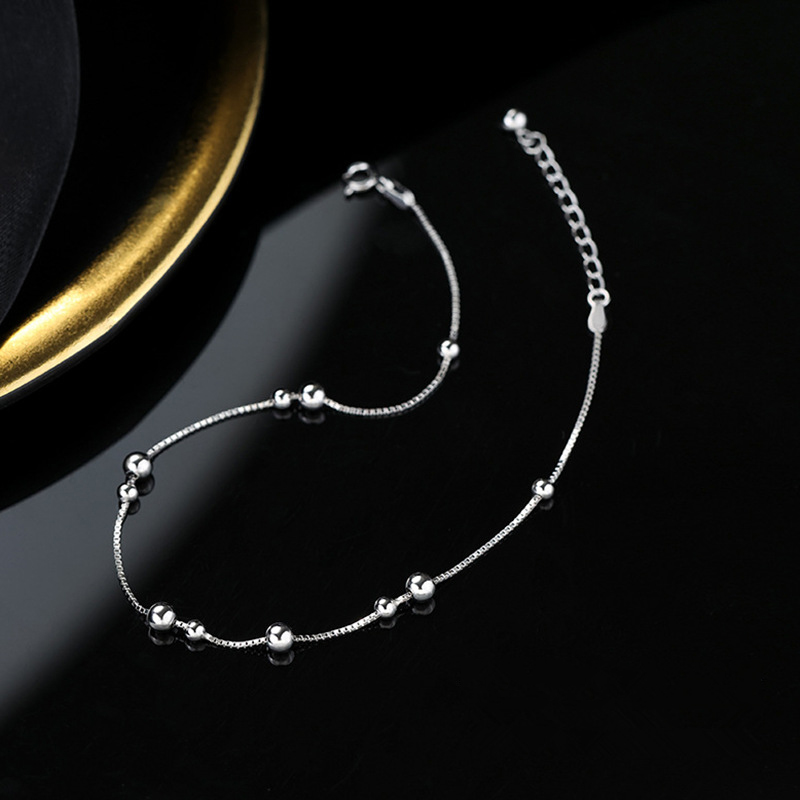 925 スターリングシルバー幾何学的なラウンドビーズアンクル - Anklet Foot Chain のレビューと価格
