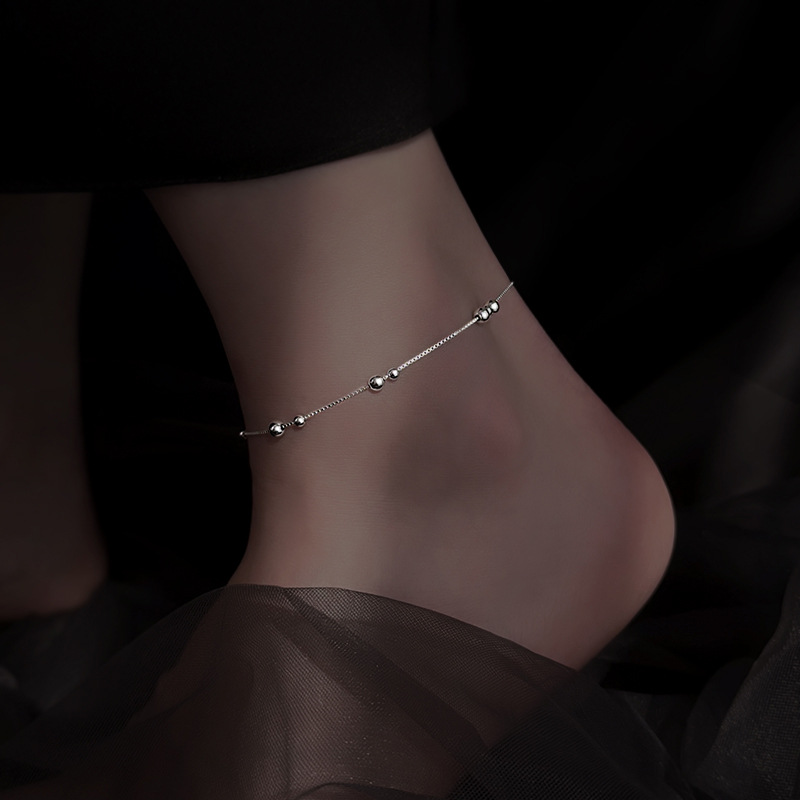 925 スターリングシルバー幾何学的なラウンドビーズアンクル - Anklet Foot Chain のレビューと価格
